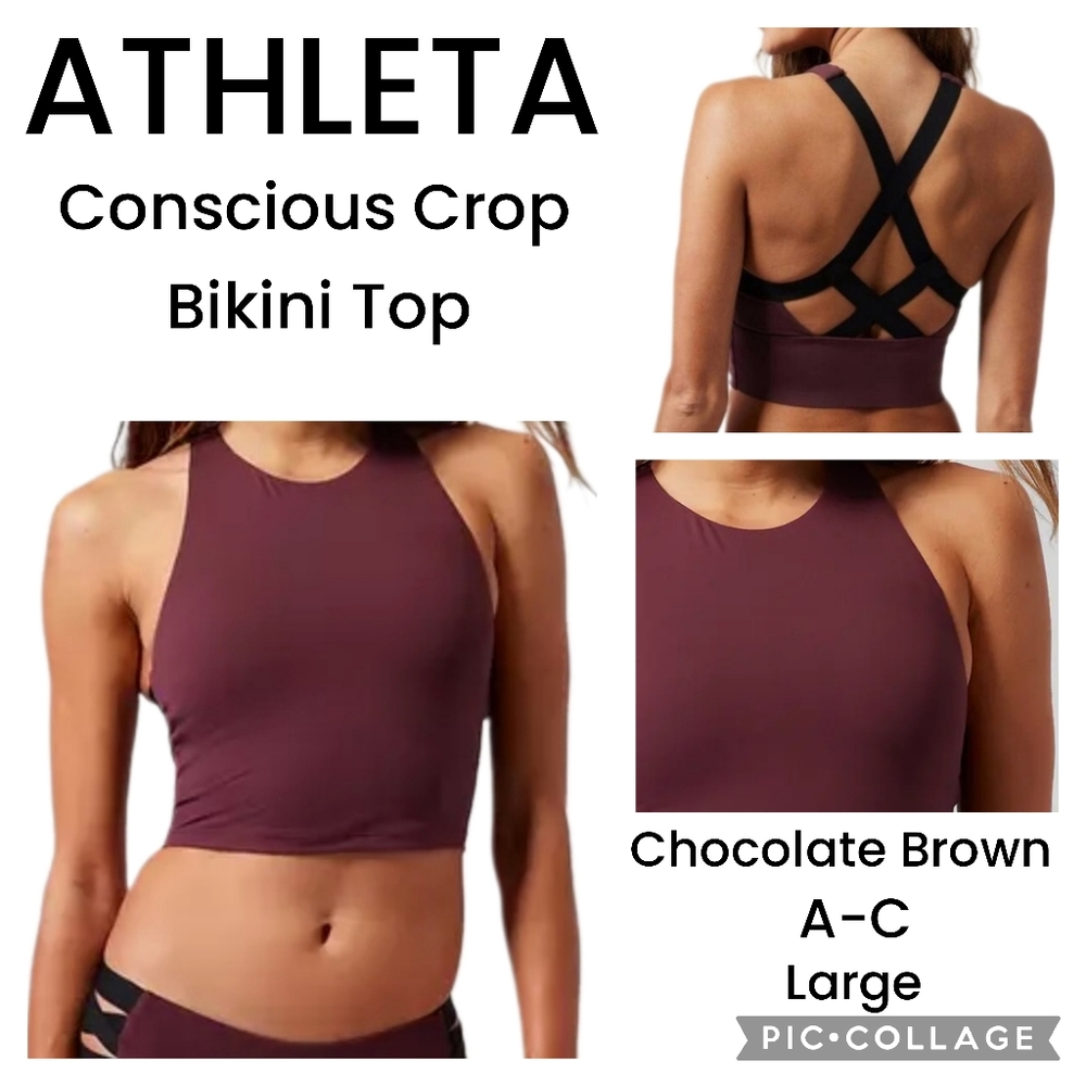 Athleta Conscious Crop Bikini Top A-C in Chocolate Brown Sz Large NWT SU049